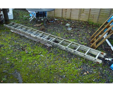 AN ALUMINIUM EXTENSION LADDER and a step ladder (2)