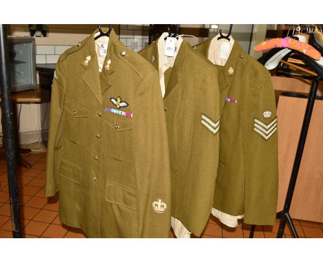 THREE ITEMS OF BRITISH REGULAR ARMY UNIFORM ITEMS as follows (a) Number 2 dress jacket, trousers, shirt, jacket has staybrigh