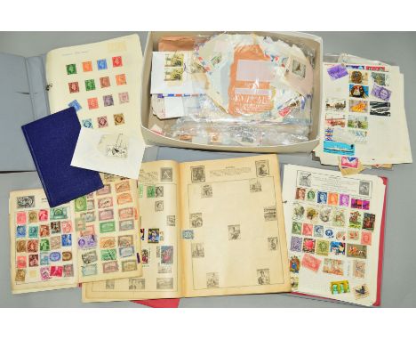 A BOX OF STAMPS, to include 'Golden Arrow' album, 'Rocket' album, loose stamps, etc