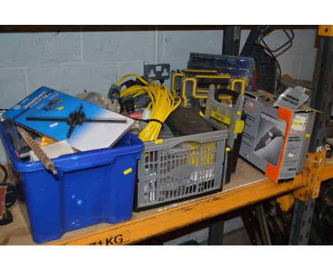 TWO BOXES CONTAINING VARIOUS HAND TOOLS and DIY accessories together with various cased screw sets and a Challenge Extreme 15