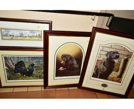 NIGEL HEMMING (BRITISH 1957) 'THE PHEASANT PLUCKERS MATE', a limited edition print 402/750, a portrait of a black Labrador, m