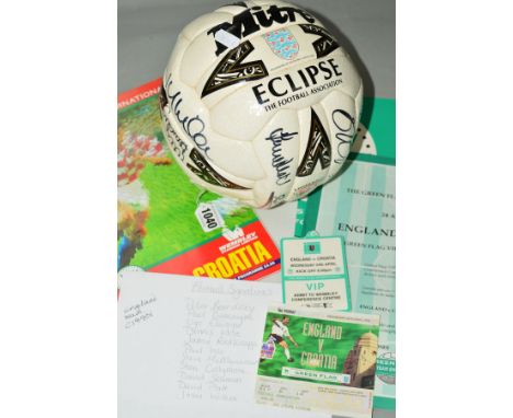 1996 ENGLAND PACKAGE to include signed football, match programme, England Vs Croatia (at Wembley), and green flag sponsored V