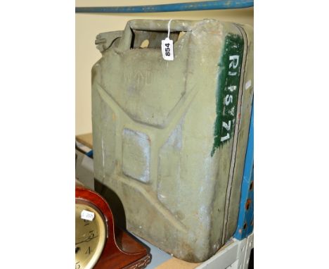 A MILITARY FUEL/PETROL CAN dated 1944, stamped W(arrow pointing upwards) D 1944 R.O.C. Painted to the side R/15/71 