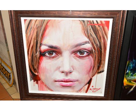 ZINSKY (BRITISH CONTEMPORARY) 'KEIRA KNIGHTLEY', a portrait of the movie star, signed lower right, acrylic on camvas, framed,