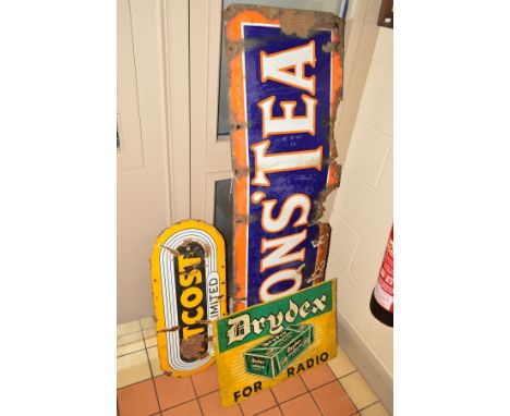 A LYONS TEA ENAMEL ADVERTISING SIGN, white lettering with orange border on blue background with white and orange border, appr