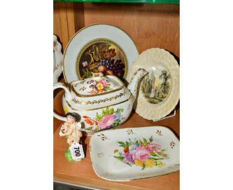 A GROUP OF 18TH AND 19TH CENTURY BRITISH CERAMICS, comprising a late 18th Century Derby porcelain figure of a cupid as a bird