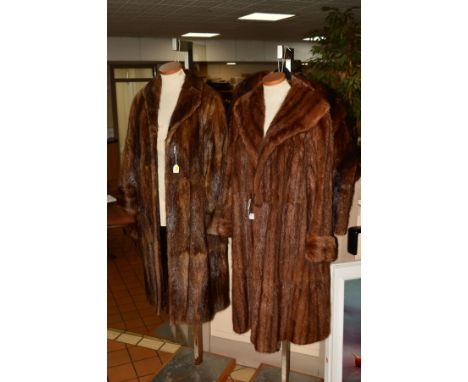 TWO FUR COATS, AND TWO FUR STOLES, one fur coat believed to be nutria fur, with lapel collar, two hook fastenings, floral lin