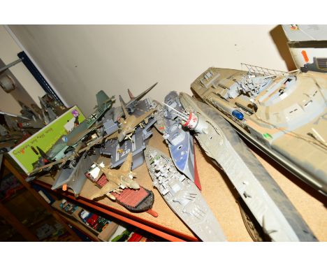 A COLLECTION OF ASSORTED PLASTIC KIT BUILT SHIPS AND MILITARY AIRCRAFT etc, assorted models and scales, majority built and pa