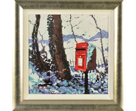 TIMMY MALLETT (BRITISH CONTEMPORARY) 'SNOWY POSTBOX' a limited edition print 12/195, signed verso, framed, image size approxi