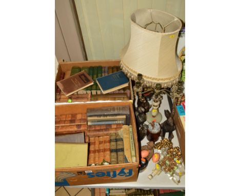 TWO BOXES OF BOOKS AND LOOSE SUNDRY ITEMS, book subjects include 'Modern Garden Craft', 'The Steam Engine' by D K Clark, four