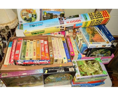 A LARGE QUANTITY OF JIGSAW PUZZLES, Waddingtons, Gibsons, Arrow, J R, M B etc, a variety of subjects (some unopened)