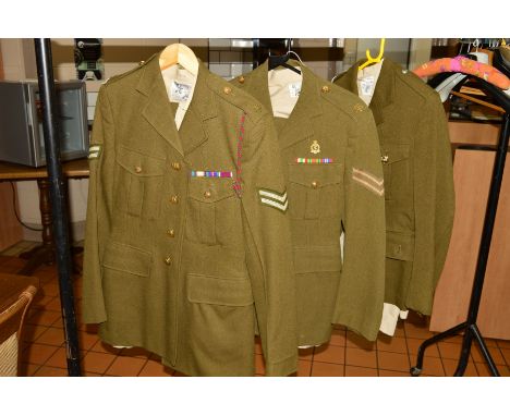 THREE ITEMS OF BRITISH REGULAR ARMY UNIFORM ITEMS as follows (a) Number 2 dress jacket, trousers, shirt etc, jacket has brass