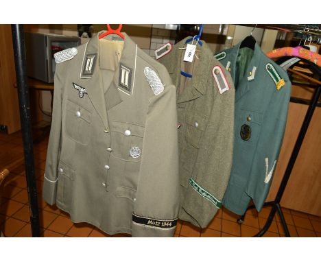 THREE ITEMS OF UNIFORM JACKETS, TROUSERS IN THE STYLE OF WWII GERMAN WEHRMACHT (a) Grey uniform jacket and jodphur trousers, 