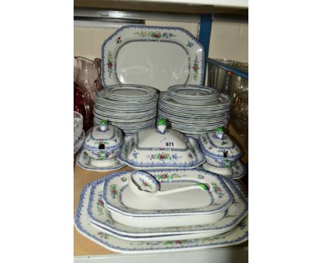 A COPELAND SPODE 'LYON' DINNER SERVICE, including six rectangular meat platters of four different sizes, two sauce bowls with