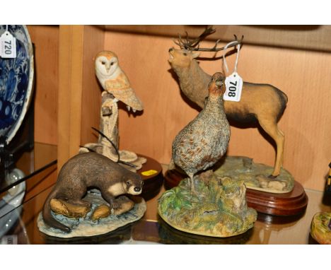 FOUR BORDER FINE ARTS SCULPTURES, comprising limited edition 'Red Stag' style one, L20 No 156/750 by Ray Ayres, on wooden pli