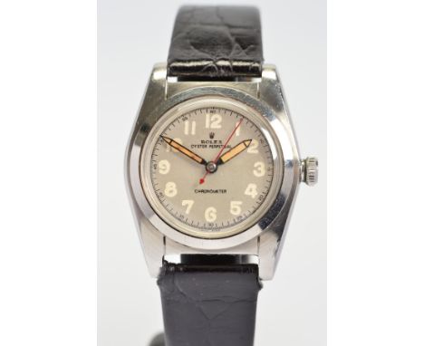 A MID 20TH CENTURY ROLEX OYSTER PERPETUAL AUTOMATIC BUBBLE BACK WRISTWATCH, refinished silvered dial signed chronometer with 