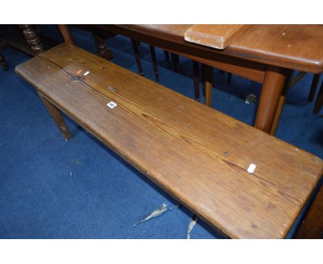 A VICTORIAN PITCH PINE BENCH, width 122cm