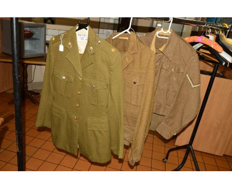 THREE ITEMS OF BRITISH REGULAR ARMY UNIFORM as follows (a &amp; b) World War 2 era Battlefield smock jackets and trousers (c)