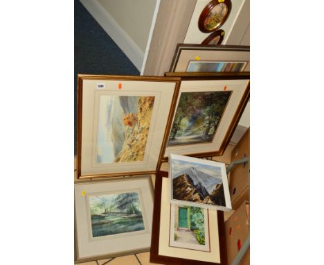 PAINTINGS AND PRINTS to include Rex Preston watercolour, mounted, framed and glazed, approximate size 23cm x 38cm, a pair of 