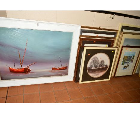 20TH CENTURY PAINTINGS AND PRINTS ETC, to include Elwyn Jones 'At Rest' oil on board, framed, approximate size 55cm x 75cm, '