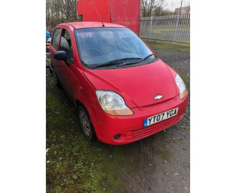 A CHEVROLET MATIZ RED PETROL FIVE DOOR CAR, 796cc, manual gearbox, Reg: YT07 YGA, current mileage 80,230, first registered Ma