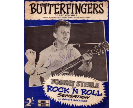 Tommy Steele Singer Signed Vintage 1957 'Butterfingers' Sheet Music. All autographs come with a Certificate of Authenticity. 