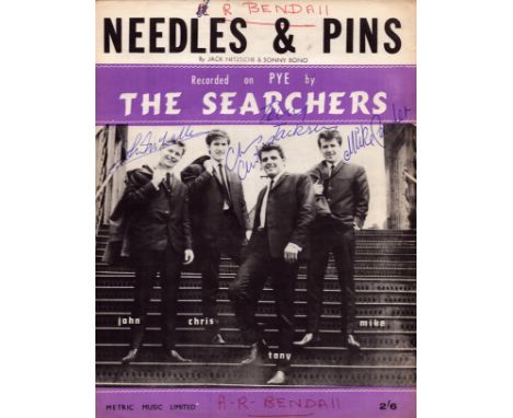 The Searchers 1960s Band Fully Signed Vintage 1963 'Needles And Pins' Sheet Music Inc. John Mcnally, Chris Curtis (1941-2005)