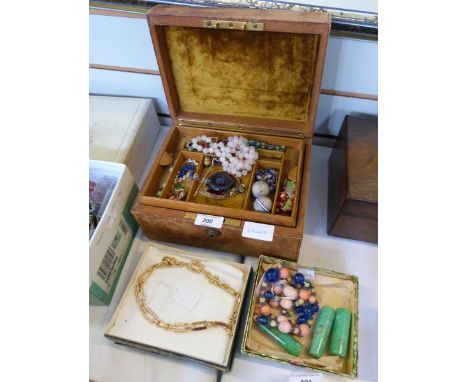 Christian Dior diamante necklace, Leather jewellery case and contents of costume jewellery including a rose quartz bead neckl