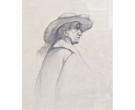 William T Rawlinson (1912-1993) Pencil Gentleman in hat and cloak, pencil signed and dated '34, 19cm x 16.5cm 