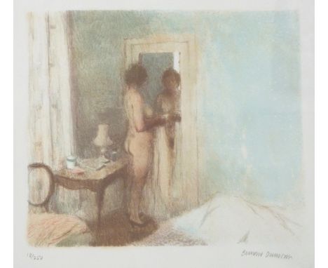 Bernard Dunstan (b.1920) Coloured lithograph Nude lady looking in a bedroom mirror, signed and numbered 18/250 in pencil and 