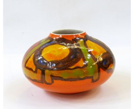 Poole Delphis pottery vase, oblate, pattern no.32, painted by Carol Cutler and Poole Delphis pottery pin tray, pattern no.81 