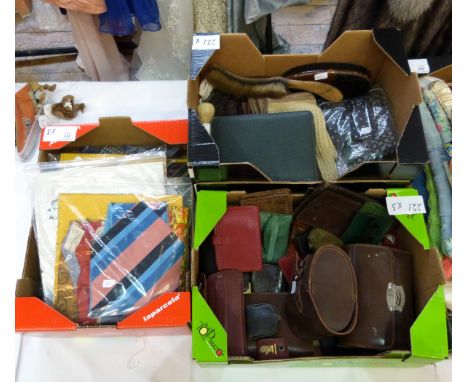 Quantity of gentlemen's leather gloves and accessories, a quantity of vintage ties and a quantity of leather purses, cases, w