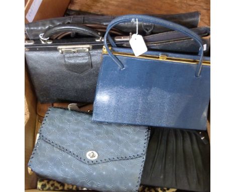 Quantity of leather and other vintage handbags, a briefcase and a music case (2 boxes) 