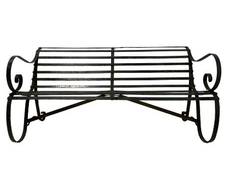 Iron banded strapwork garden benchDimensions: Height:&nbsp;77cm&nbsp; Length/Width:&nbsp;151cm&nbsp; Depth/Diameter:&nbsp;71c