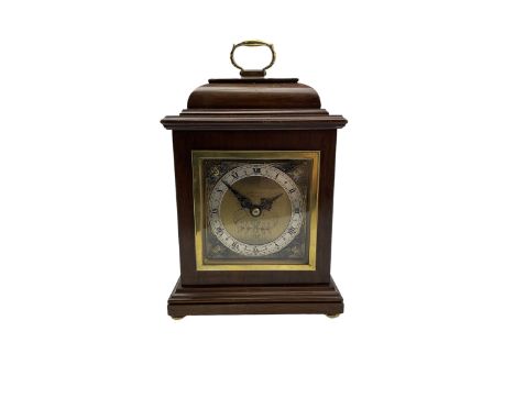 20th century mahogany cased table clock with a spring driven Elliott movement, with a brass dial and timepiece movement wound