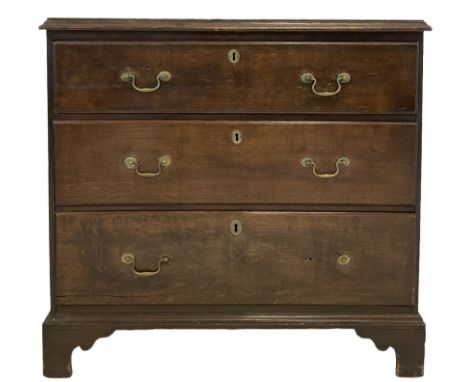 19th century oak chest of drawers, fitted with three long drawers, raised on bracket supports Dimensions: Height:&nbsp;88cm&n