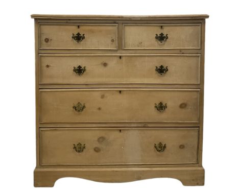 20th century pine chest of drawers, fitted with two short and three long graduated drawers, raised on bracket supports Dimens
