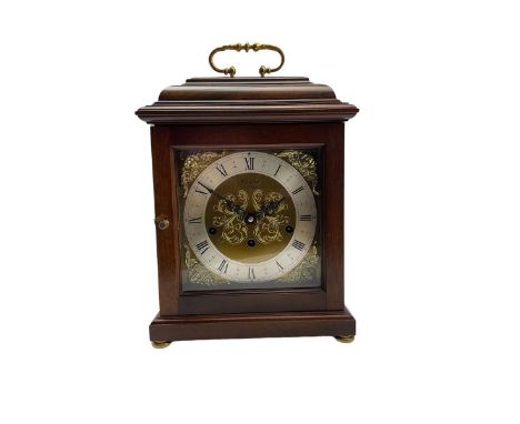 18th century style bracket clock with a three-train spring driven Hermle floating balance movement striking the hours and qua