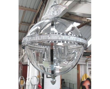 CHANDELIER, four branch, globe style in a chromed metal frame, 54cm H, plus chain. 