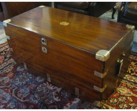 TRUNK, 19th century camphorwood and brass bound with rising lid and carrying handles, 103cm W x 52cm D x 48cm H. 