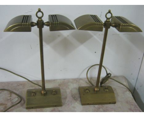 BESSELINK & JONES 'DOUBLE ARROW' HALOGEN TABLE LAMPS, a pair, late 20th century brass, from a London hotel, each 42cm H. (2) 