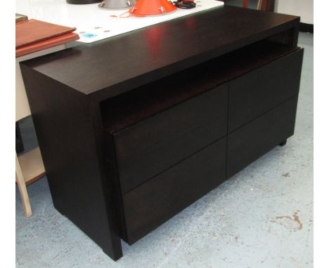 SIDEBOARD, dark wood with a shelf and four drawers below, 120cm x 52cm x 71cm H.