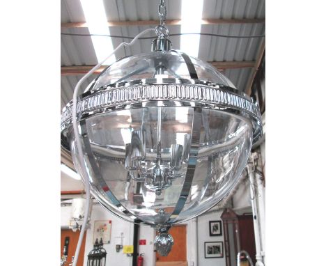 CHANDELIER, four branch, globe style in a chromed metal frame, 54cm H, plus chain. 