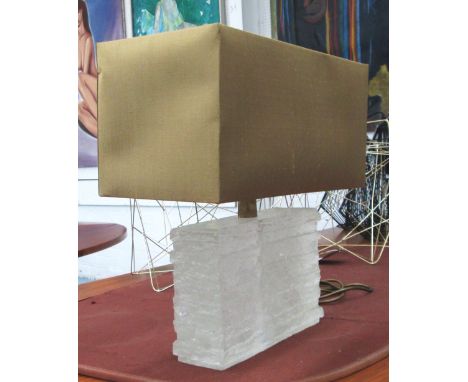 PORTA ROMANA TABLE LAMP, 'Crystal Strata', with a brown shade, 44cm H. (with faults to shade)