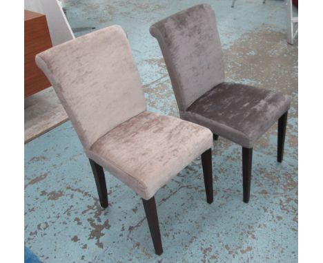 DINING CHAIRS, eight, with various upholstery, including pearl and grey, 47cm W. (8) 