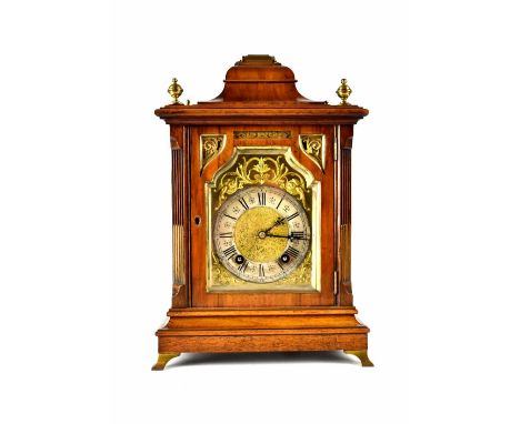 A Lenzkirch late 19th century walnut-cased eight-day mantel clock, fretwork decoration to either side, the silvered and gilde