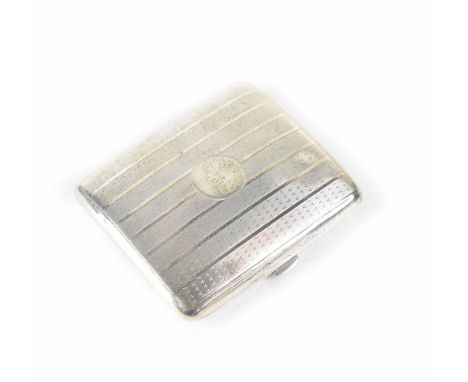 A George V hallmarked silver cigarette case of cushioned rectangular form, with engine turned decoration and blank cartouche,
