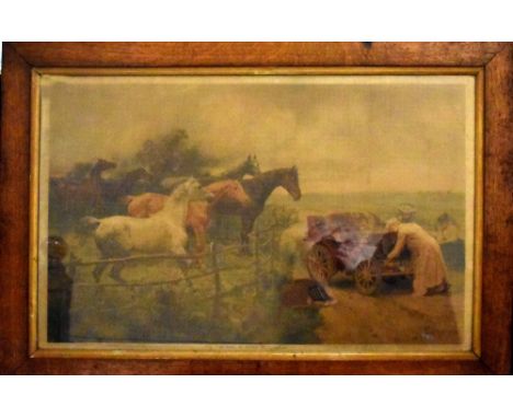 Two classic car themed vintage coloured prints, after Cecil Aldin; 'A Check', 58 x 70cm, framed and after Alfred W Strutt; 'W