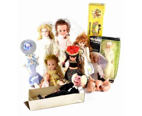 Various vintage and modern dolls to include a boxed Shillman 'Bride', 11.5inch fashion doll, various celluloid dolls, two por
