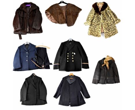 A quantity of mainly vintage ladies' and gentlemen's clothing to include a Royal Navy double-breasted jacket with brass butto